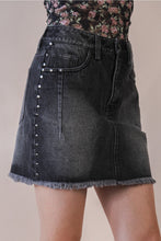 Load image into Gallery viewer, 5847-Jean Side Stud Detail Washed Denim Mini Skirt-BLACK
