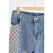 Load image into Gallery viewer, 6533- Lattice Rhinestone Wide Leg Jeans
