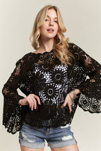 Load image into Gallery viewer, 5931-Bell Sleeve Crochet Top Blouse -BLACK
