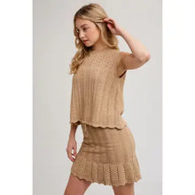 Load image into Gallery viewer, 6314- Knit Sweater Drawstring Mini Skirt with Lining-LATTE
