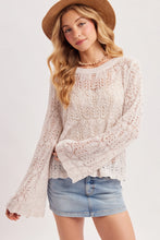 Load image into Gallery viewer, 6351- Boho Pointelle Open Knit Top Pullover-ECRU
