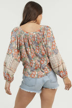 Load image into Gallery viewer, 6597- V Neck Lace Sleeve Tie Front Top
