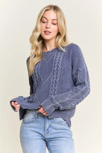 Load image into Gallery viewer, 5735-TEXTURED Cable Knit Crew Neck Sweater-NAVY
