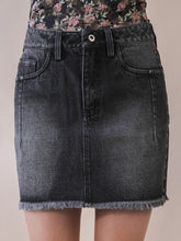 Load image into Gallery viewer, 5847-Jean Side Stud Detail Washed Denim Mini Skirt-BLACK
