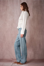 Load image into Gallery viewer, 6485- Beaded Embroidery Waist Tie Shirt-WHITE
