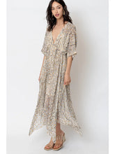 Load image into Gallery viewer, 4142-Printed Kimono Sleeve Midi Dress- BEIGE/BLACK
