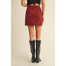 Load image into Gallery viewer, 6309- Faux Suede Vertical Seam Mini Skirt-CHILI RED
