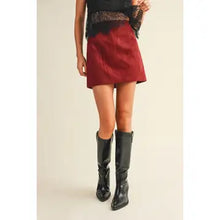 Load image into Gallery viewer, 6309- Faux Suede Vertical Seam Mini Skirt-CHILI RED
