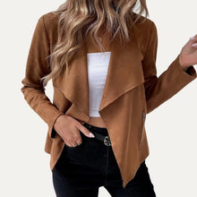 Load image into Gallery viewer, 5510- Collared Vegan Suede Long Sleeve Jacket-BROWN
