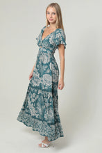 Load image into Gallery viewer, 5296-V Neck Twist Front Maxi Dress with Lace Trim-BLUE (
