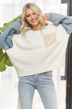Load image into Gallery viewer, 5546-KNIT Sweater with Denim Long Sleeves-IVORY
