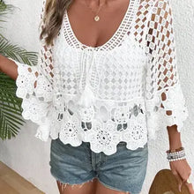 Load image into Gallery viewer, 6180- Crochet Cropped LACE UP TOP-WHITE
