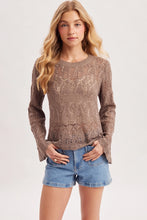 Load image into Gallery viewer, 6352- Boho Pointelle Open Knit Top Pullover-MUSHROOM
