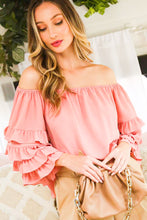 Load image into Gallery viewer, 6049- Off the Shoulder Four Tiers Ruffle 3/4 Sleeve Top -BLUSH
