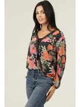 Load image into Gallery viewer, 5824- V Neck Lace Trim Floral Print Blouse-BLACK

