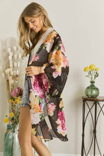 Load image into Gallery viewer, 3439-CHIFFON FLORAL KIMONO CARDIGAN-BLACK
