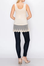 Load image into Gallery viewer, 5501-Soft Relaxed Tank with Delicate Floral Laced Hem - Beige
