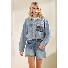 Load image into Gallery viewer, 5780-Classic Denim Jacket with Lace Floral Contrast

