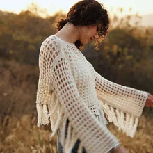 Load image into Gallery viewer, 6186- Boat Neck Fishnet Sweater with Fringe
