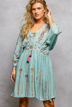 Load image into Gallery viewer, 5806- POLV-Neck Stripe Embroidery Neck Loop Short Sleeve Dress
