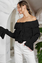 Load image into Gallery viewer, 5940-Ruffled Off-The-Shoulder Floral Jacquard Blouse -BLACK

