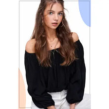 Load image into Gallery viewer, 6140- Off Shoulder Balloon Sleeve Top-BLACK
