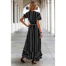 Load image into Gallery viewer, 4614-Strip Knot Belt Split V Neck Hem Ruffle Fit Dress
