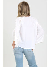 Load image into Gallery viewer, 5826-Flare Bell Sleeve Lace Inset V Neck Top-white
