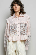 Load image into Gallery viewer, 6016- POL-Embroidered Patch Crochet Button Down Jacket-PINK
