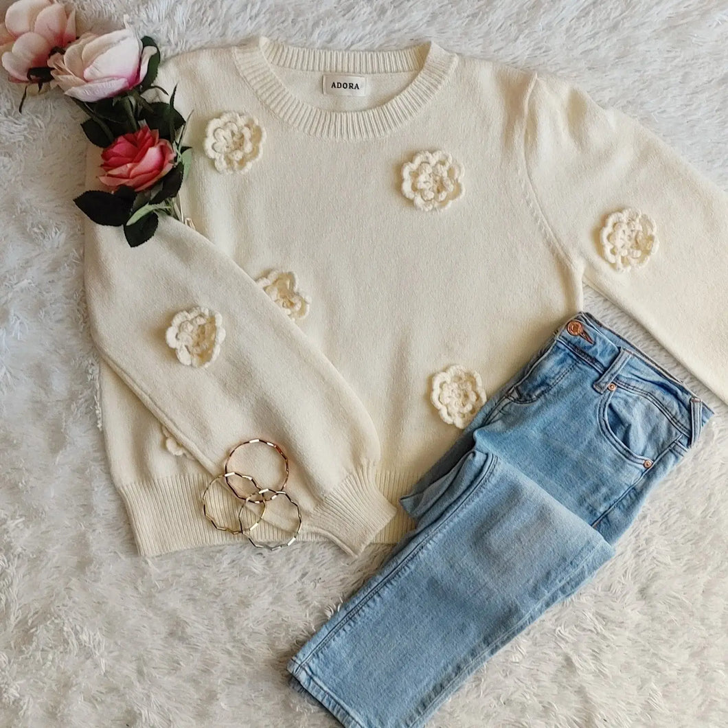 4801-Floral Applique Sweater Top