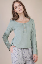 Load image into Gallery viewer, 5845-Sleeve Lace Trim Solid Knit Top-SAGE
