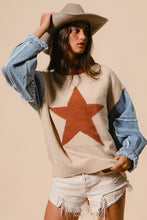 Load image into Gallery viewer, 4503-STAR PRINTED SWEATER TOP WITH DENIM SLEEVES
