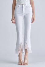 Load image into Gallery viewer, 4290-High Rise Crop Flare Jean with Fringe Hem-WHITE
