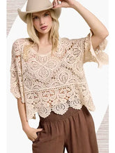 Load image into Gallery viewer, 6145- Floral Crochet Top with 3/4 Bell Sleeves-NATURAL
