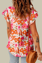 Load image into Gallery viewer, 4371-Split V Neck Ruffle Sleeve Floral Blouse
