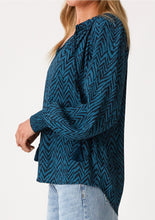 Load image into Gallery viewer, 5592-Zigzag Long Sleeve Tie Neck Blouse-TEAL
