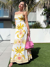 Load image into Gallery viewer, 4969-Tropic Island Floral Print Paradise Resort Dress-WHT/YEL
