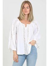 Load image into Gallery viewer, 5826-Flare Bell Sleeve Lace Inset V Neck Top-white
