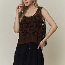 Load image into Gallery viewer, 6335- Crochet Floral Tank Top-COFFEE
