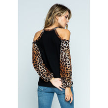 Load image into Gallery viewer, 5492- Cold Shoulder Long Sleeve Knit Top-BLK/BROWN
