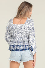 Load image into Gallery viewer, 5291-V Neck Twist Front Eyelet Embroidered Flare-BLUE
