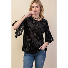 Load image into Gallery viewer, 5497-Velvet Ruffle Sleeve Knit Top-BLACK
