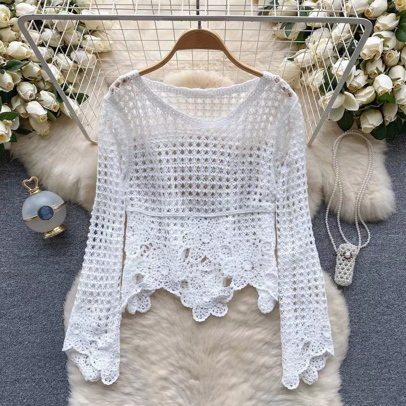 5376-Embroidered Lace Crop Top-WHITE