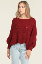 Load image into Gallery viewer, 5709-Cable Knit Pullover Bat Wing Sweater-RED
