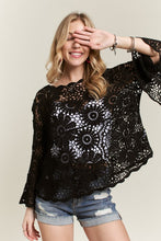 Load image into Gallery viewer, 5931-Bell Sleeve Crochet Top Blouse -BLACK
