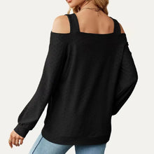 Load image into Gallery viewer, 5508-Square Neck Cold Shoulder Long Sleeve Top-BLACK
