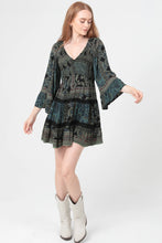 Load image into Gallery viewer, 6603- V Neck Smocked Bell Sleeve dress-GREEN
