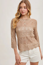 Load image into Gallery viewer, 6355- Crochet Knit Pullover Top with No Lining-TAUPE
