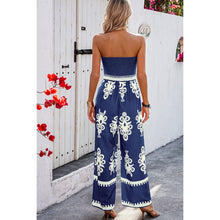 Load image into Gallery viewer, 4414-Off Shoulder Ruched Printed Jumpsuit -NAVY
