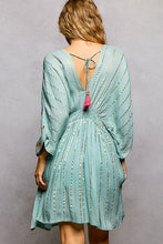 Load image into Gallery viewer, 5806- POLV-Neck Stripe Embroidery Neck Loop Short Sleeve Dress
